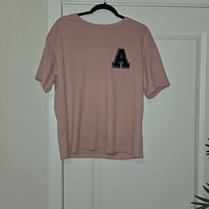 SHEIN Pink T-Shirt with Black Letter Patch